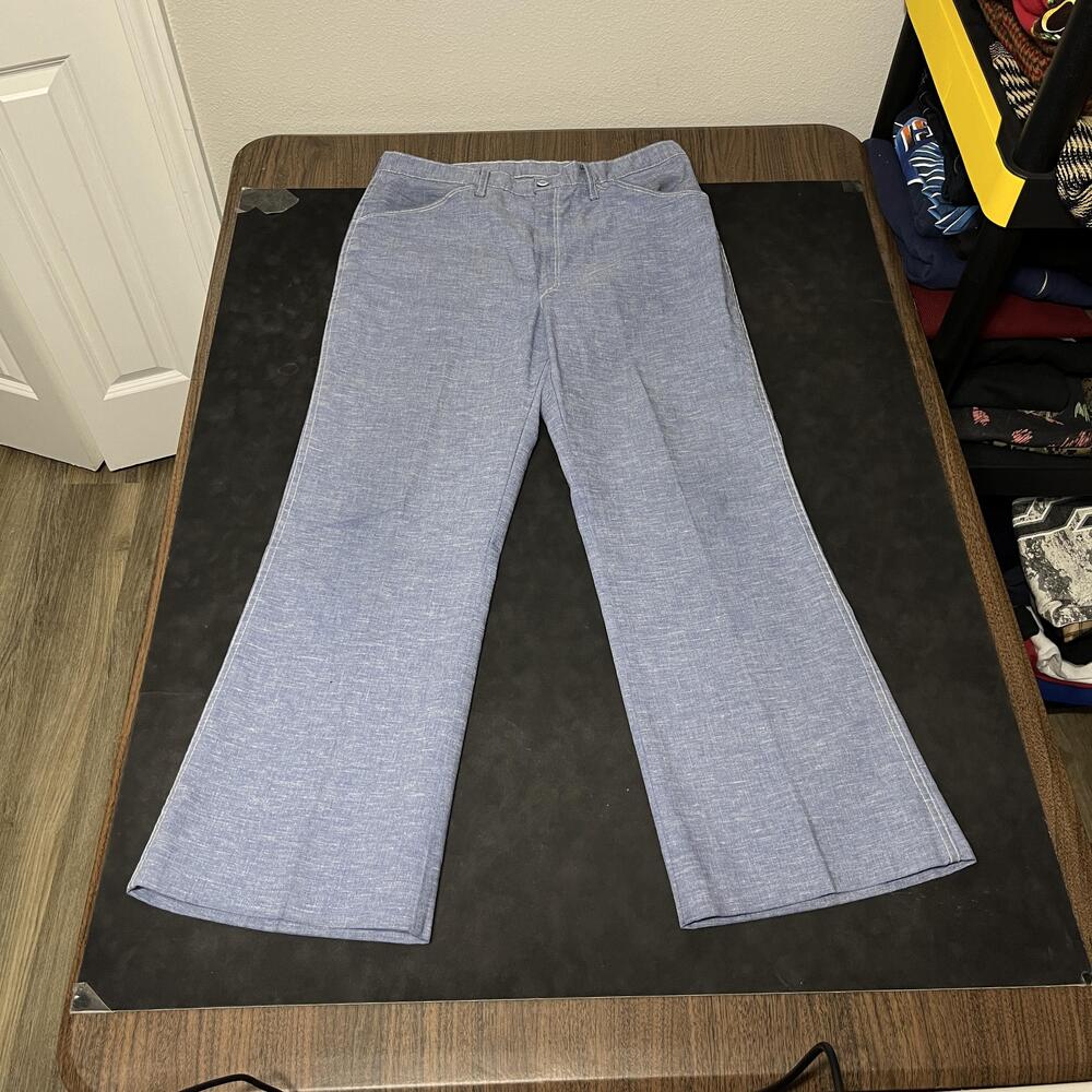 Vintage Gabardine Chambray Pants Rockabilly 32 Flare Leg Talon Zip Summer 60s